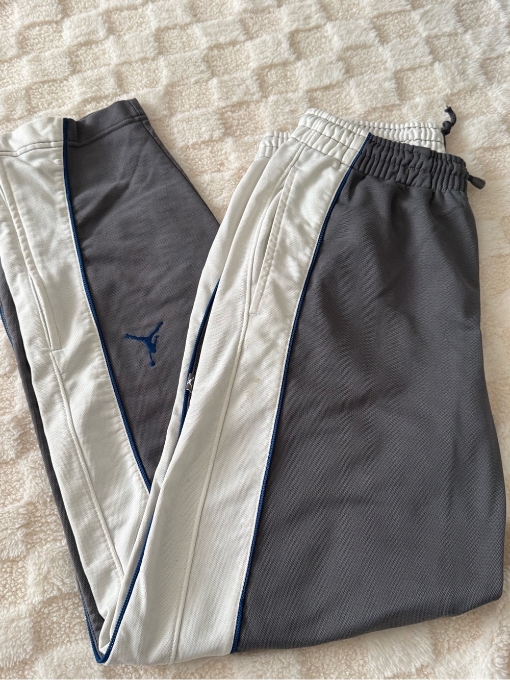 Jordan Men’s Gray and White Joggers with Blue Trim